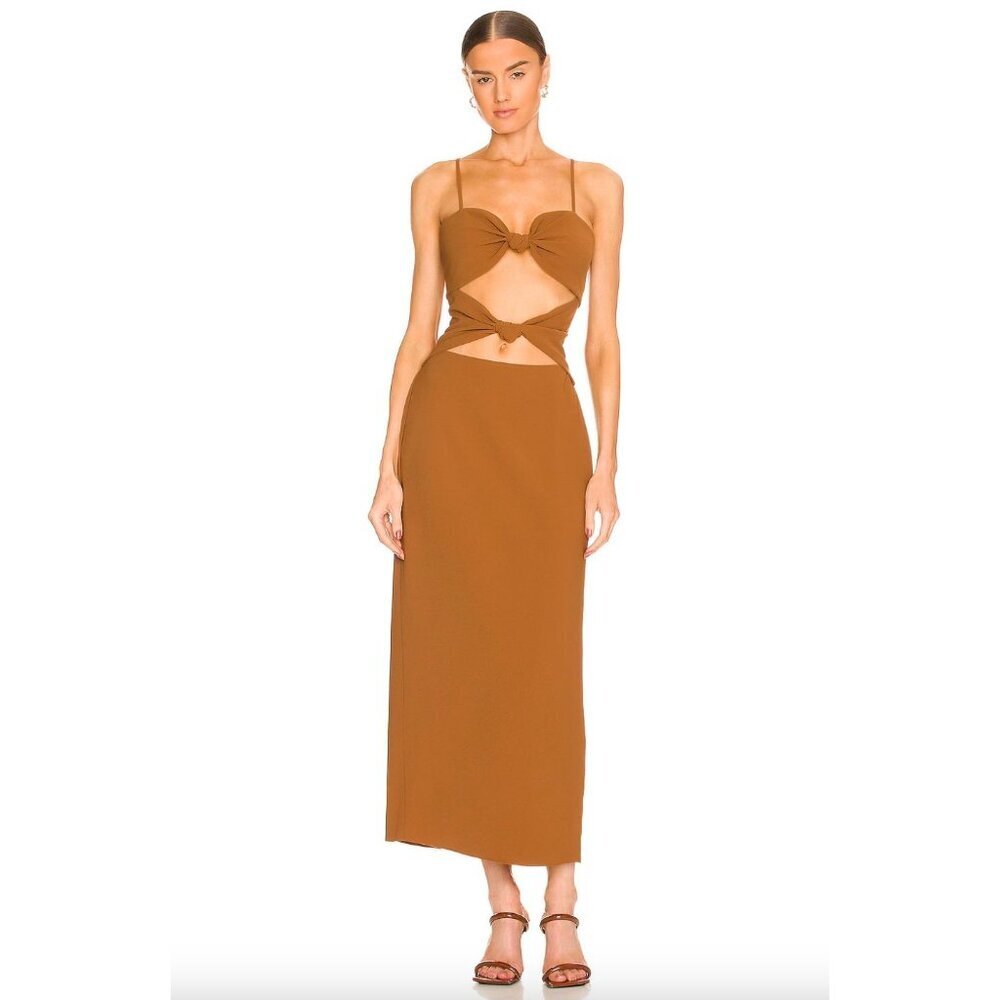 Ronny Kobo Kosta Cut Out Maxi Dress ORANGE LINEN Womens Size Small